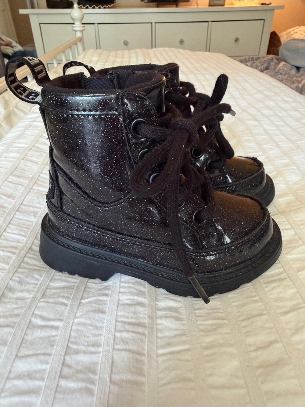 UGG Kids Black Glitter Lace-Up Combat Boots